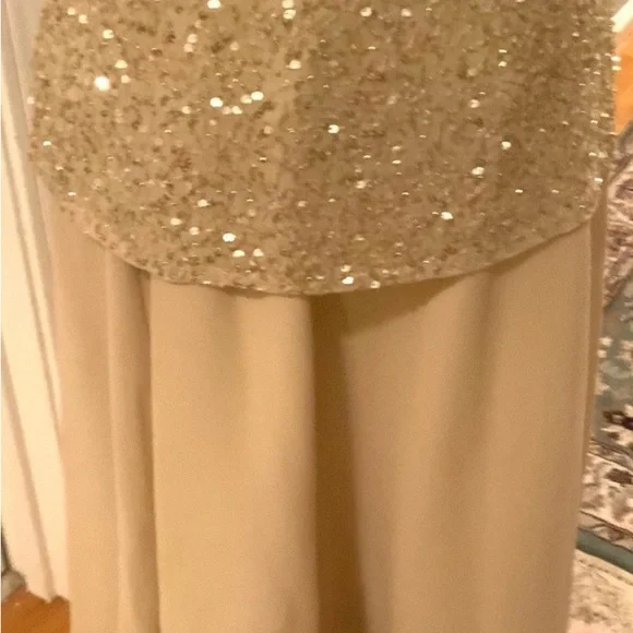 ♥️Lovely J Kara Gold Sequin Maxi Dress. Light gold/beige color. Size 12 - Picture 6 of 9